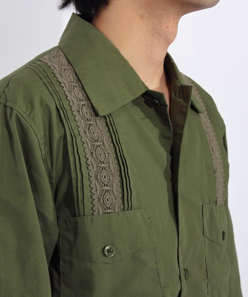 ８(eight)（エイト）の「刺繍 キューバシャツ ロングシャツ（シャツ/ブラウス・メンズ・ブラック/ベージュ/グリーン/ワイン・MEDIUM/LARGE）」の17枚目の写真