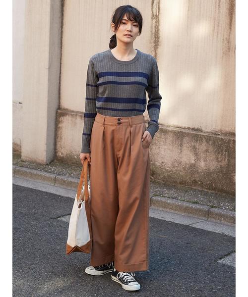 AMERICAN HOLIC（アメリカンホリック）の「・裾折り返しワイドパンツ（その他パンツ・レディース・ブラック/その他5/杢グレー/キャメル/その他8/チェック/ハウンドトゥース/レッド系その他7・M/L）」の16枚目の写真