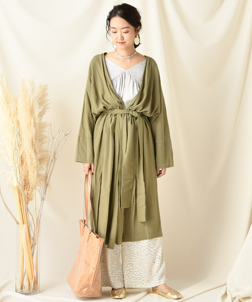 DouDou（ドゥドゥ）の「リネンガウン（その他アウター・レディース・ベージュ/グリーン・FREE）」の4枚目の写真
