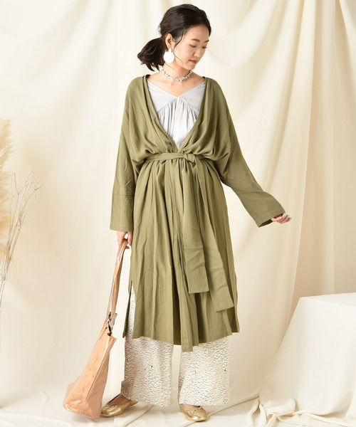 DouDou（ドゥドゥ）の「リネンガウン（その他アウター・レディース・ベージュ/グリーン・FREE）」の5枚目の写真