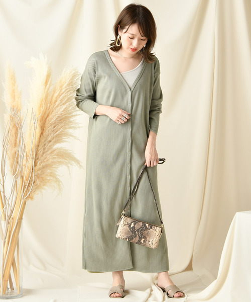DouDou(ドゥドゥ)の「リブ2WAYロングワンピース(ワンピース・レディース・オフホワイト/カーキ/グレイッシュベージュ・FREE)」の19枚目の写真