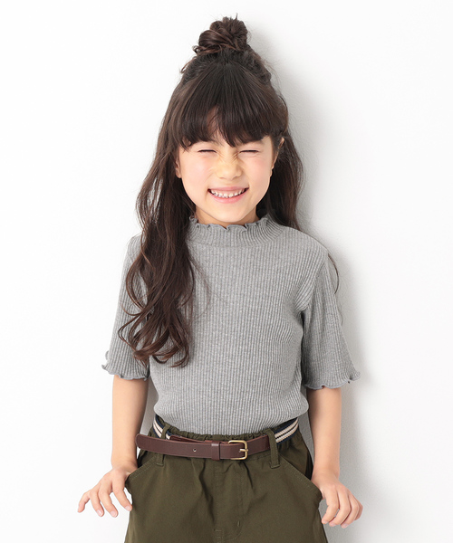 devirock（デビロック）の「リブハーフスリーブTシャツ（Tシャツ/カットソー・キッズ・杢グレー/オフホワイト/イエロー系その他/ピンク系その他/レッド系その他/ブラック・100cm/110cm/120cm/130cm/140cm/150cm/160cm）」の4枚目の写真