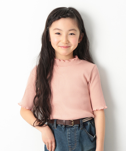 devirock（デビロック）の「リブハーフスリーブTシャツ（Tシャツ/カットソー・キッズ・杢グレー/オフホワイト/イエロー系その他/ピンク系その他/レッド系その他/ブラック・100cm/110cm/120cm/130cm/140cm/150cm/160cm）」の5枚目の写真