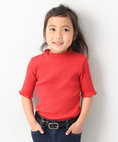 devirock（デビロック）の「リブハーフスリーブTシャツ（Tシャツ/カットソー・キッズ・杢グレー/オフホワイト/イエロー系その他/ピンク系その他/レッド系その他/ブラック・100cm/110cm/120cm/130cm/140cm/150cm/160cm）」の6枚目の写真