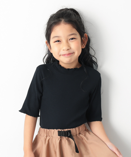 devirock（デビロック）の「リブハーフスリーブTシャツ（Tシャツ/カットソー・キッズ・杢グレー/オフホワイト/イエロー系その他/ピンク系その他/レッド系その他/ブラック・100cm/110cm/120cm/130cm/140cm/150cm/160cm）」の3枚目の写真