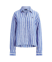 極美品 21SS ポロラルフローレン リネンシャツ ブルー ストライプ柄 XL位 ポロ ラルフローレン POLO RALPH LAUREN 近年モデル リネン