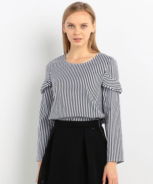 ARMANI EXCHANGE(アルマーニエクスチェンジ)の「【A|Xアルマーニ エクスチェンジ】ピンストライプ ブラウス(シャツ/ブラウス・レディース・ブラック/レッド・SMALL/MEDIUM/X-SMALL)」の1枚目の写真