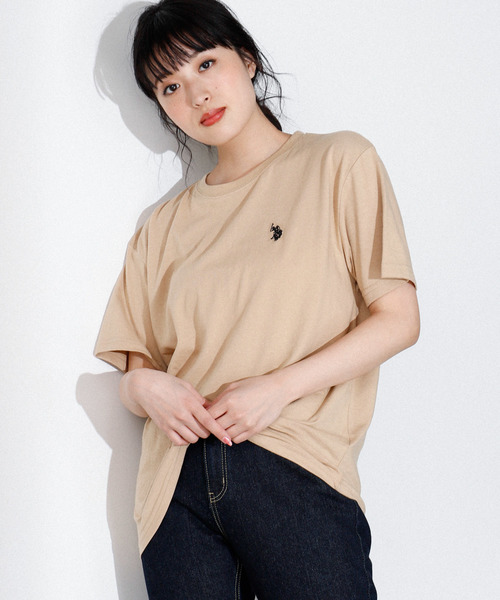 U.S. POLO ASSN.（ユーエスポロアッスン）の「∴WEGO/U.S. POLO ASSN.別注ワンポイントTシャツ（Tシャツ/カットソー・レディース・ピンク/ベージュ/パープル/ホワイト/ブラック/ネイビー/グリーン/パープル系その他/ワイン・FREE）」の4枚目の写真