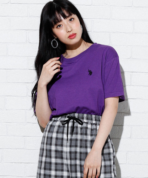 U.S. POLO ASSN.（ユーエスポロアッスン）の「∴WEGO/U.S. POLO ASSN.別注ワンポイントTシャツ（Tシャツ/カットソー・レディース・ピンク/ベージュ/パープル/ホワイト/ブラック/ネイビー/グリーン/パープル系その他/ワイン・FREE）」の7枚目の写真