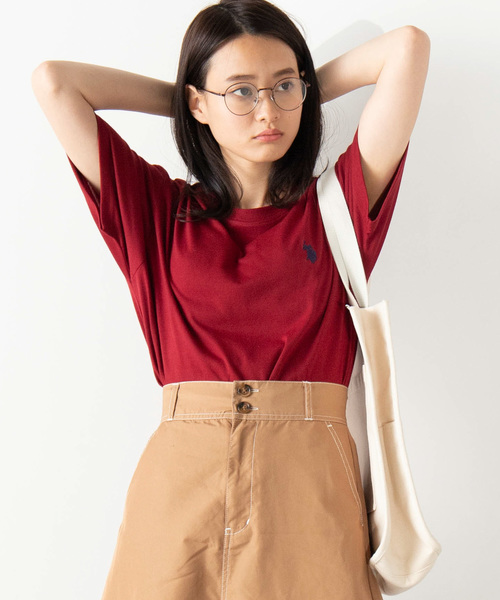 U.S. POLO ASSN.（ユーエスポロアッスン）の「∴WEGO/U.S. POLO ASSN.別注ワンポイントTシャツ（Tシャツ/カットソー・レディース・ピンク/ベージュ/パープル/ホワイト/ブラック/ネイビー/グリーン/パープル系その他/ワイン・FREE）」の9枚目の写真