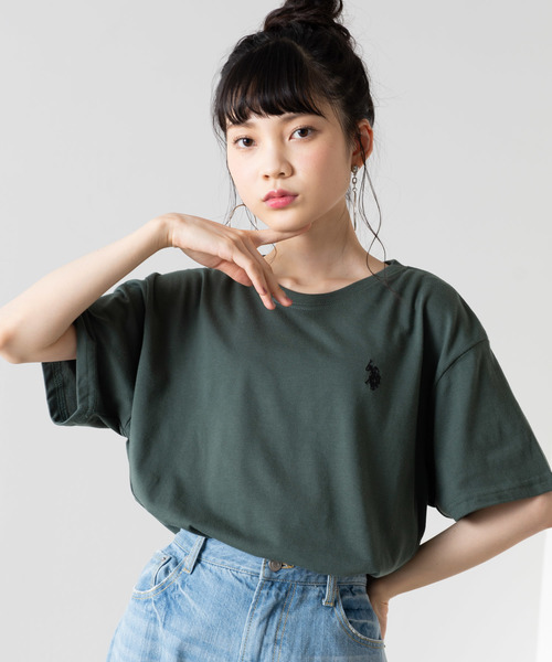 U.S. POLO ASSN.（ユーエスポロアッスン）の「∴WEGO/U.S. POLO ASSN.別注ワンポイントTシャツ（Tシャツ/カットソー・レディース・ピンク/ベージュ/パープル/ホワイト/ブラック/ネイビー/グリーン/パープル系その他/ワイン・FREE）」の5枚目の写真