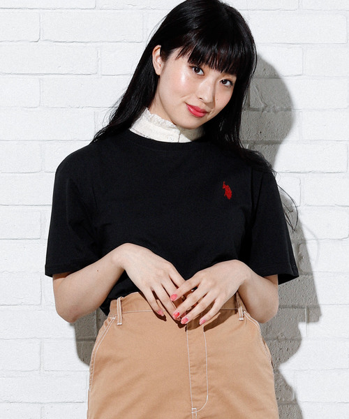 U.S. POLO ASSN.（ユーエスポロアッスン）の「∴WEGO/U.S. POLO ASSN.別注ワンポイントTシャツ（Tシャツ/カットソー・レディース・ピンク/ベージュ/パープル/ホワイト/ブラック/ネイビー/グリーン/パープル系その他/ワイン・FREE）」の3枚目の写真