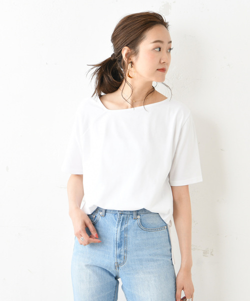 DouDou（ドゥドゥ）の「アシメネックT（Tシャツ/カットソー・レディース・オフホワイト/スミクロ/ベージュ/グレイッシュベージュ・FREE）」の16枚目の写真