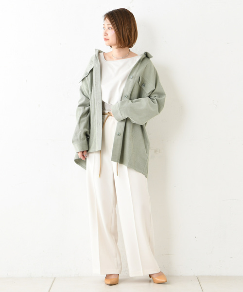 DouDou（ドゥドゥ）の「アシメネックT（Tシャツ/カットソー・レディース・オフホワイト/スミクロ/ベージュ/グレイッシュベージュ・FREE）」の19枚目の写真