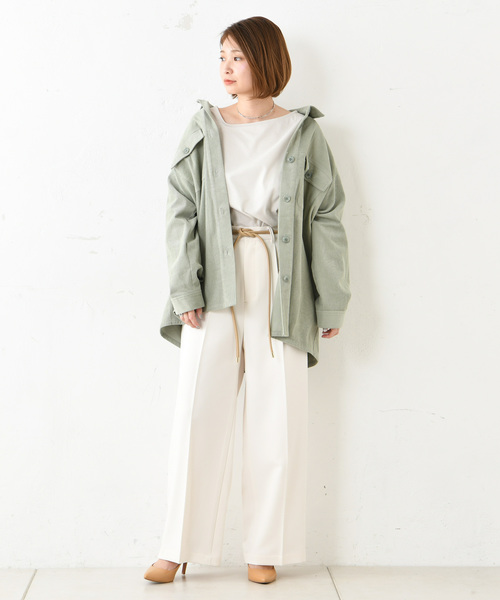 DouDou（ドゥドゥ）の「アシメネックT（Tシャツ/カットソー・レディース・オフホワイト/スミクロ/ベージュ/グレイッシュベージュ・FREE）」の20枚目の写真