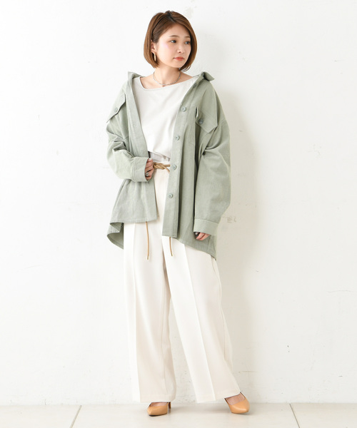 DouDou（ドゥドゥ）の「アシメネックT（Tシャツ/カットソー・レディース・オフホワイト/スミクロ/ベージュ/グレイッシュベージュ・FREE）」の21枚目の写真