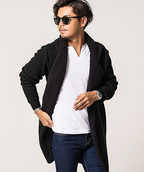 大人気の格安saleスタートのボア付きニットコート Bullet ジャケット アウター Cavaria キャバリア のファッション セール Cast19 121 チェスターコート チェスターコート