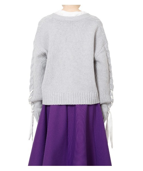 LE CIEL BLEU（ルシェルブルー）の「Laceup Cable Knit Cardigan（ニット/セーター・レディース・ホワイト/ライトグレー/ベージュ・36）」の14枚目の写真