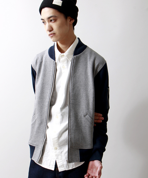 WEGO（ウィゴー）の「WEGO/スウェットMA-1（ミリタリージャケット・メンズ・ブラック/ネイビー/グレー・MEDIUM/LARGE）」の3枚目の写真