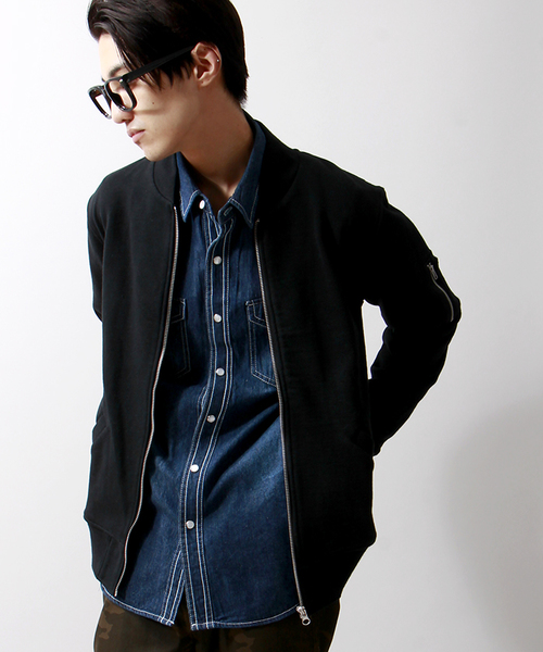 WEGO（ウィゴー）の「WEGO/スウェットMA-1（ミリタリージャケット・メンズ・ブラック/ネイビー/グレー・MEDIUM/LARGE）」の2枚目の写真