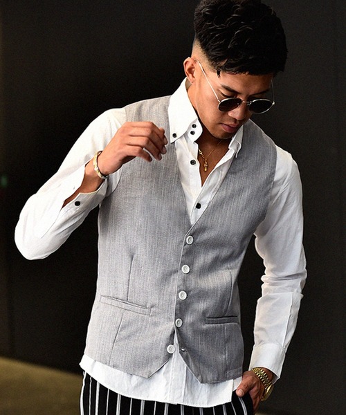 JOKER（ジョーカー）の「かすれ織りジレ フォーマル【セットアップ対象アイテムあり】（ベスト・メンズ・ベージュ/チャコール/グレー・XL/L/M）」の2枚目の写真