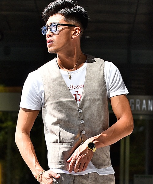 JOKER（ジョーカー）の「かすれ織りジレ フォーマル【セットアップ対象アイテムあり】（ベスト・メンズ・ベージュ/チャコール/グレー・XL/L/M）」の8枚目の写真