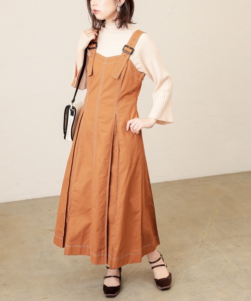 natural couture（ナチュラルクチュール）の「【WEB限定カラー有り】配色ステッチジャンスカ（ジャンパースカート・レディース・ブラウン/ブルー系その他/ベージュ・FREE）」の12枚目の写真