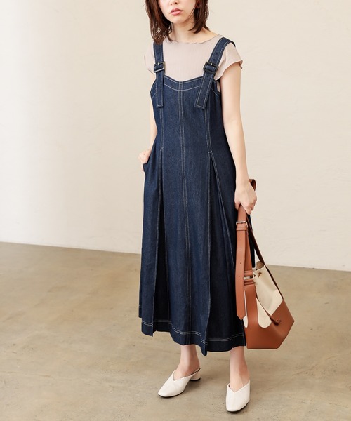 natural couture（ナチュラルクチュール）の「【WEB限定カラー有り】配色ステッチジャンスカ（ジャンパースカート・レディース・ブラウン/ブルー系その他/ベージュ・FREE）」の10枚目の写真