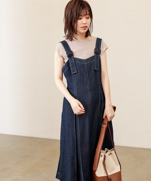 natural couture（ナチュラルクチュール）の「【WEB限定カラー有り】配色ステッチジャンスカ（ジャンパースカート・レディース・ブラウン/ブルー系その他/ベージュ・FREE）」の13枚目の写真