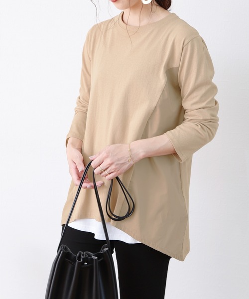 reca（レカ）の「異素材ドッキングカットソー（Tシャツ/カットソー・レディース・ベージュ/ブラック・FREE）」の2枚目の写真