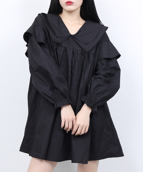 WC（ダブル シー）の「WC/ビッグ襟ロングスリーブシャツワンピース（シャツワンピース・レディース・ホワイト/ブラック・FREE）」の2枚目の写真