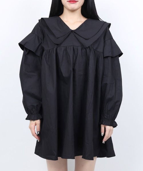 WC（ダブル シー）の「WC/ビッグ襟ロングスリーブシャツワンピース（シャツワンピース・レディース・ホワイト/ブラック・FREE）」の5枚目の写真