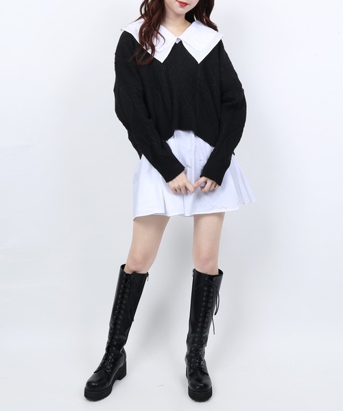 WC（ダブル シー）の「WC/ビッグ襟ロングスリーブシャツワンピース（シャツワンピース・レディース・ホワイト/ブラック・FREE）」の7枚目の写真