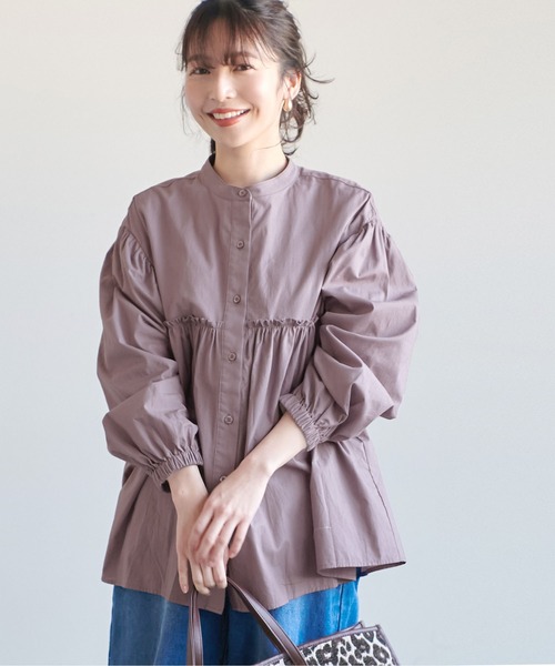 coca(coca)(コカ)の「バルーンスリーブギャザーブラウス(シャツ/ブラウス・レディース・ホワイト/ラベンダー・ONE SIZE)」の1枚目の写真
