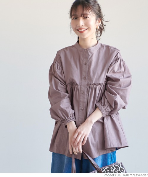coca(coca)(コカ)の「バルーンスリーブギャザーブラウス(シャツ/ブラウス・レディース・ホワイト/ラベンダー・ONE SIZE)」の3枚目の写真