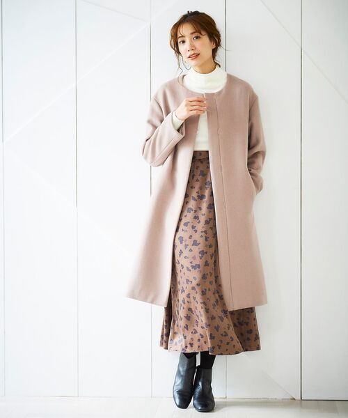 Perle Peche(ペルルペッシュ)の「ウールブレンドノーカラー Perle Peche(ペルルペッシュ)の「ウールブレンドノーカラー