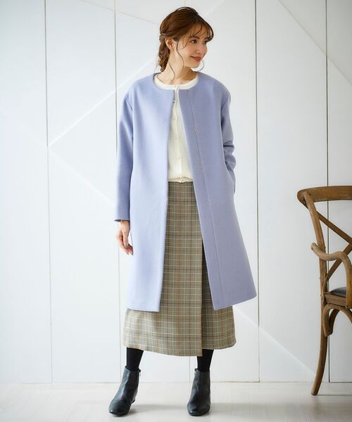ペルルペシュ　ウールコート Perle Peche（ペルルペッシュ）の「ウールブレンドノーカラー