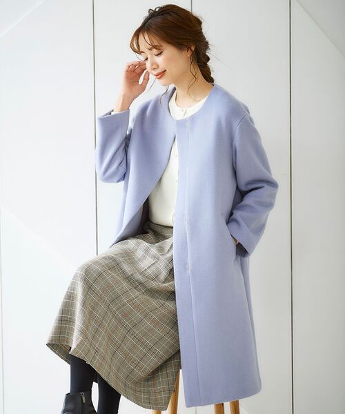 Perle Peche(ペルルペッシュ)の「ウールブレンドノーカラー Perle Peche(ペルルペッシュ)の「ウールブレンドノーカラー