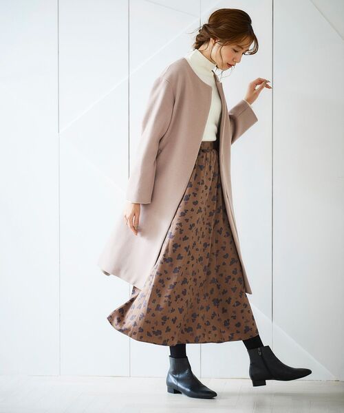 Perle Peche（ペルルペッシュ）の「ウールブレンドノーカラー