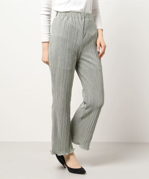 ウエストゴムサテンミニプリーツロングパンツ