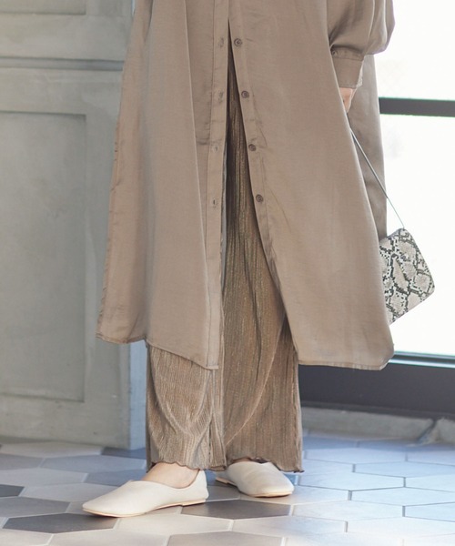 ウエストゴムサテンミニプリーツロングパンツ