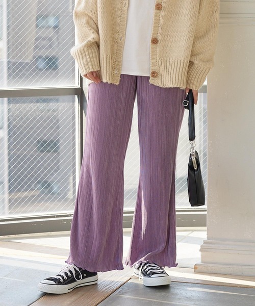 ウエストゴムサテンミニプリーツロングパンツ