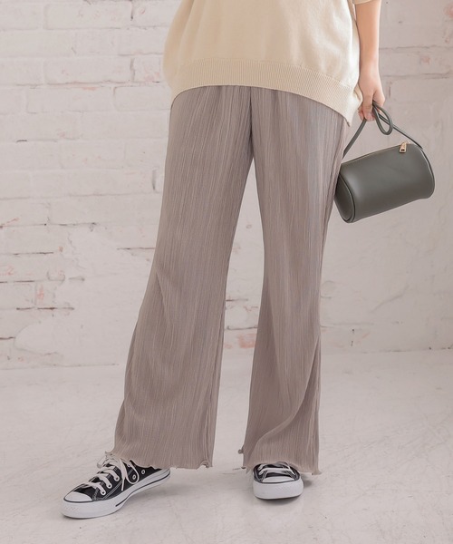 ウエストゴムサテンミニプリーツロングパンツ