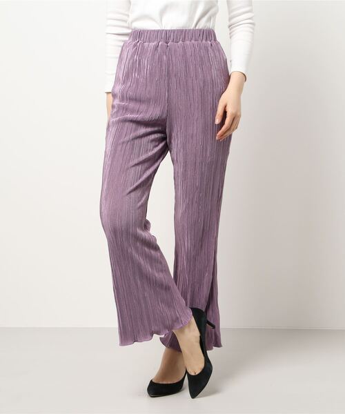 ウエストゴムサテンミニプリーツロングパンツ