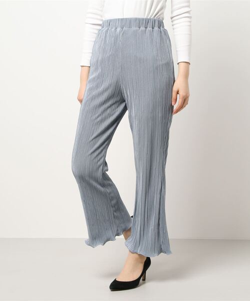 ウエストゴムサテンミニプリーツロングパンツ