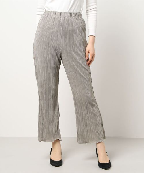 ウエストゴムサテンミニプリーツロングパンツ