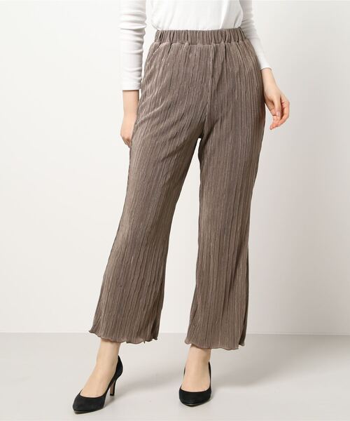 ウエストゴムサテンミニプリーツロングパンツ