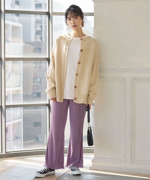 ウエストゴムサテンミニプリーツロングパンツ