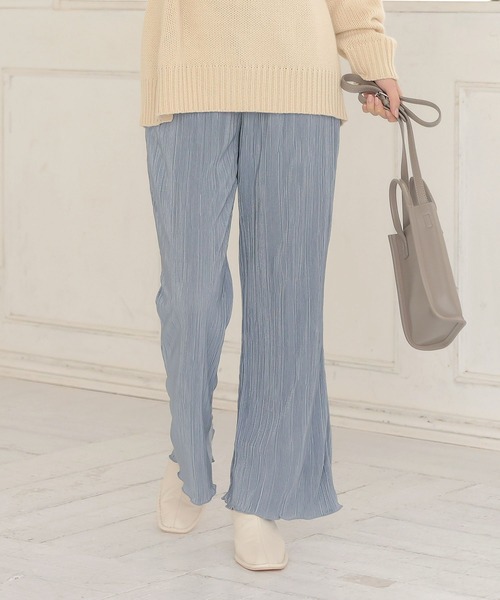ウエストゴムサテンミニプリーツロングパンツ