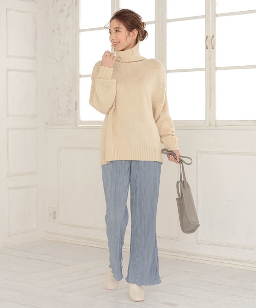 ウエストゴムサテンミニプリーツロングパンツ